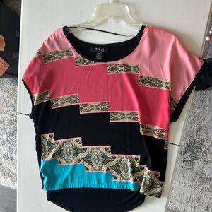 Style & Co. Pink and Black Graphic Crop Tee